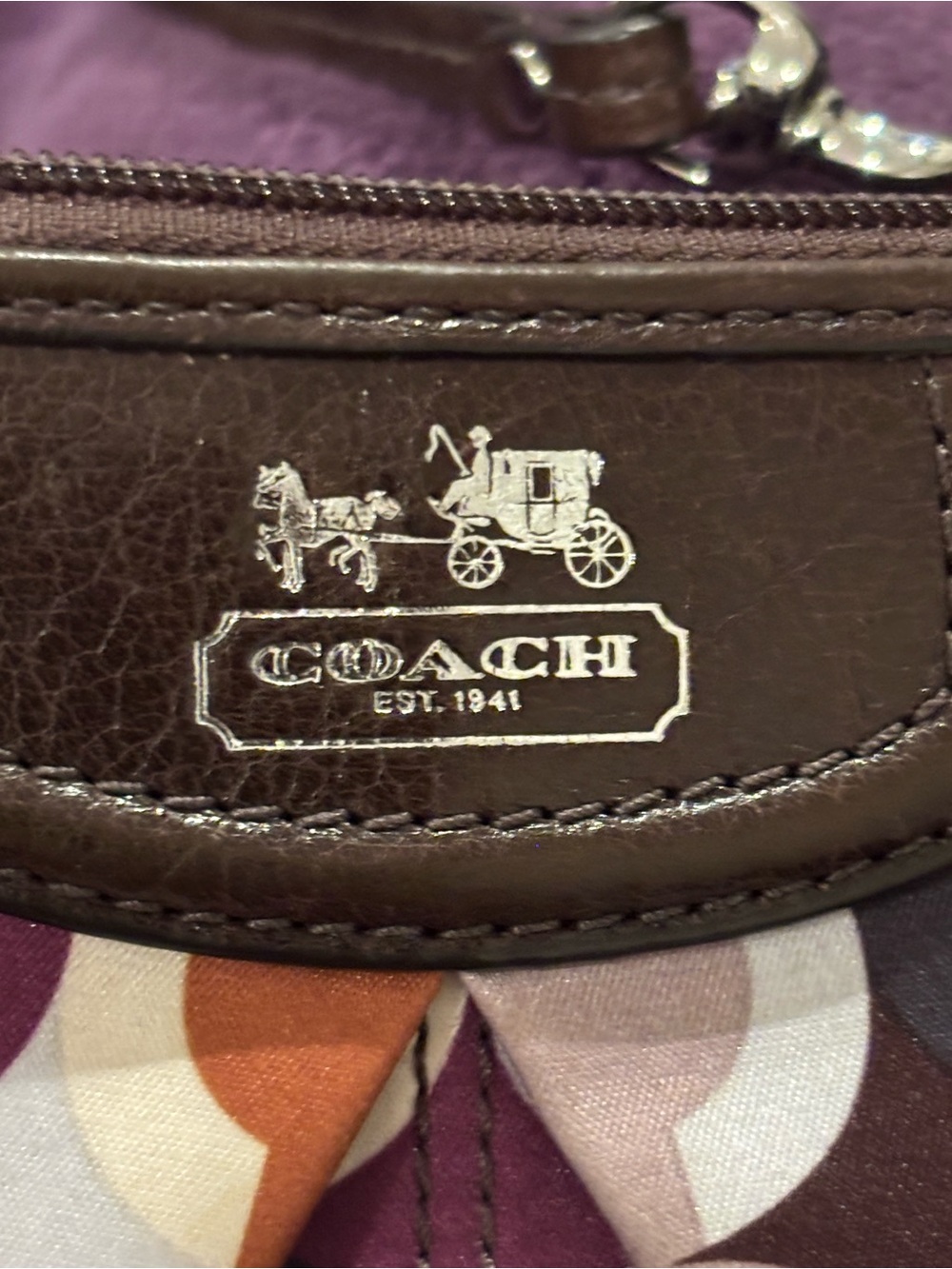 Coach Multicolor Circle-Print Wristlet in Purple, Orange and Brown - Picture 7 of 11